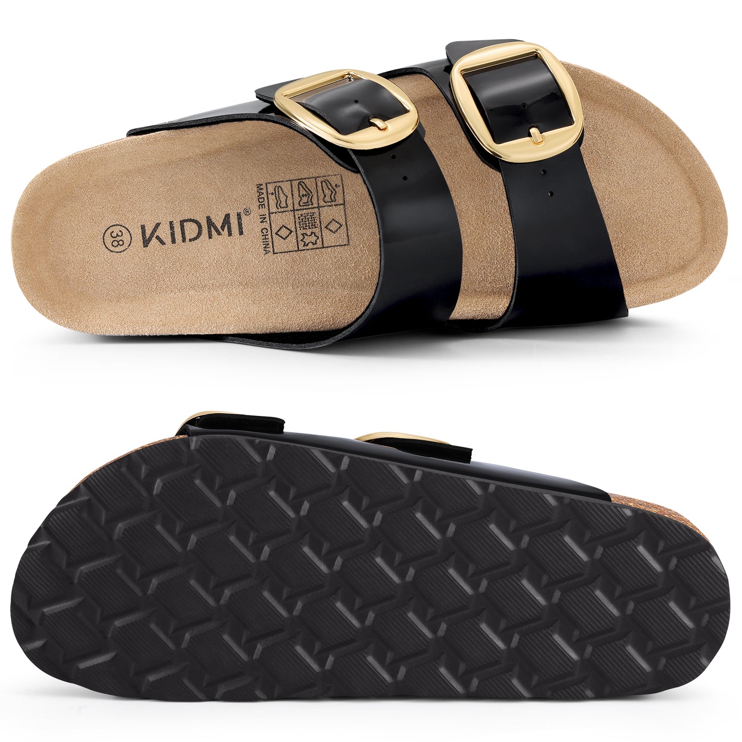 Comwarm Women's Cork Footbed Slide Sandals, Comfortable Arch Support Summer Slip On Sandals with Adjustable Buckle