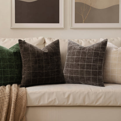 decorUhome Chenille Plaid Throw Pillow Covers 18x18 Set of 2