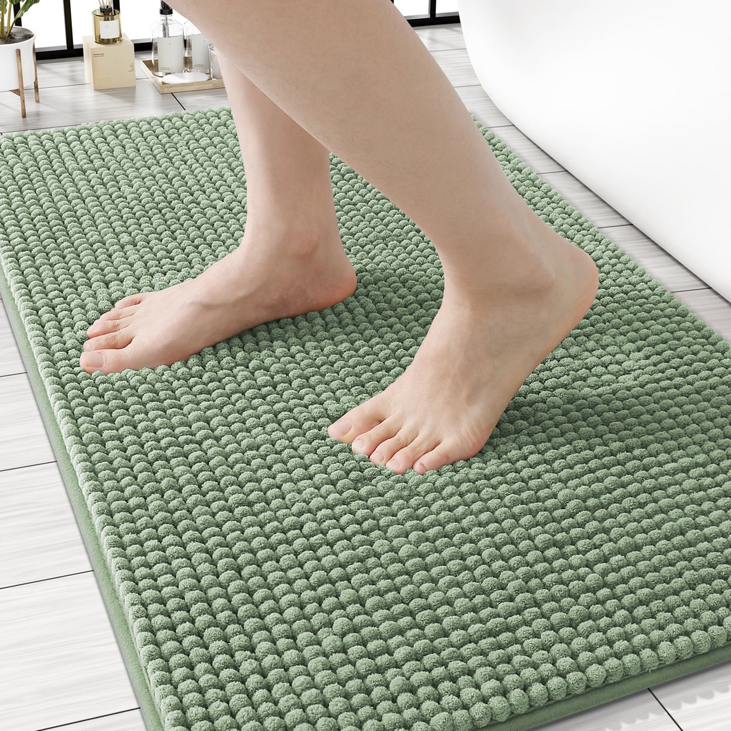 Smiry Chenille Bathroom Rugs Rubber Backing