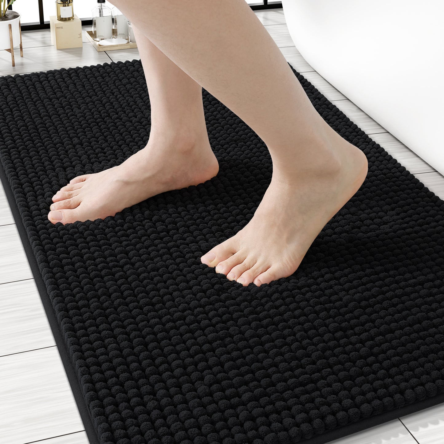 Smiry Chenille Bathroom Rugs Rubber Backing
