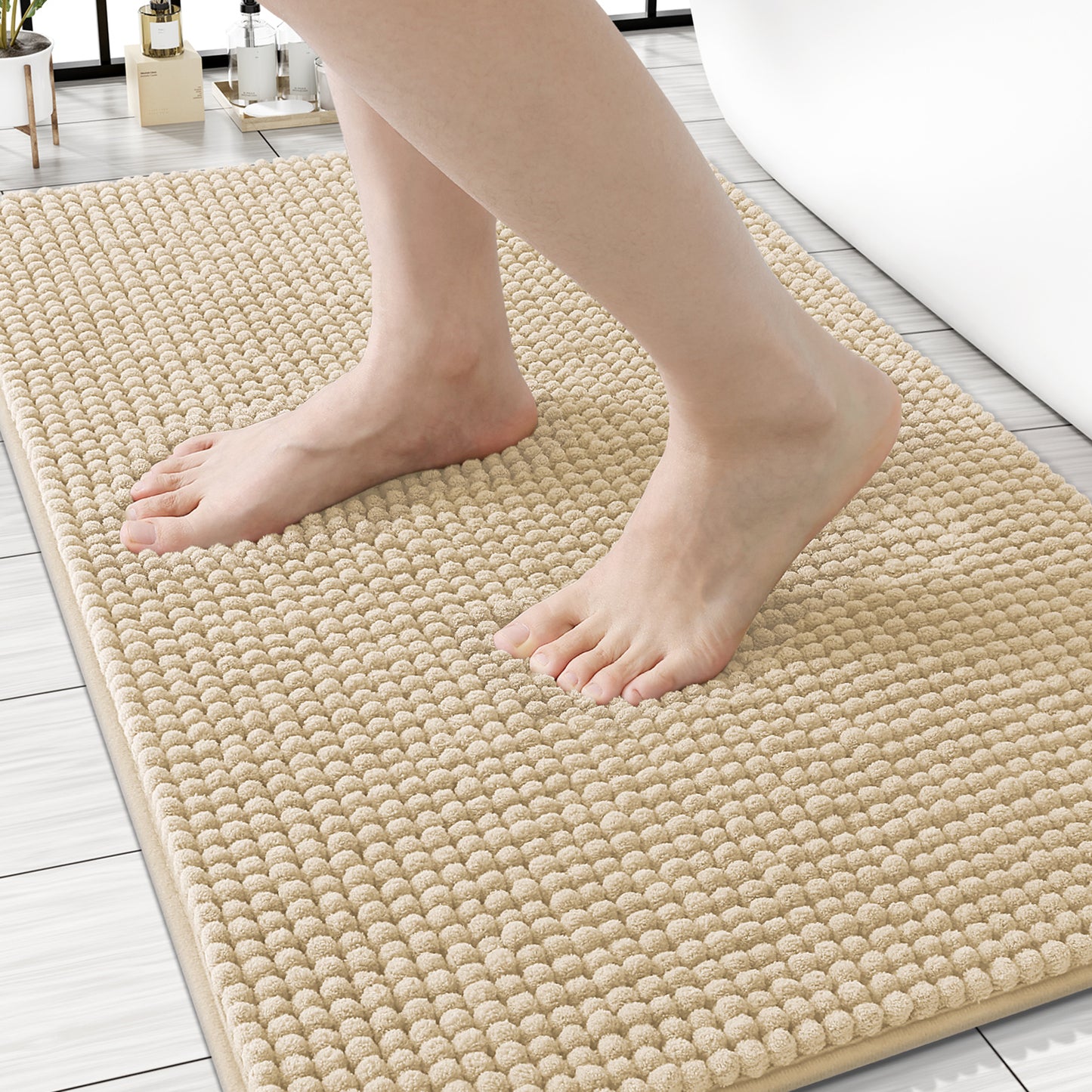 Smiry Chenille Bathroom Rugs Rubber Backing