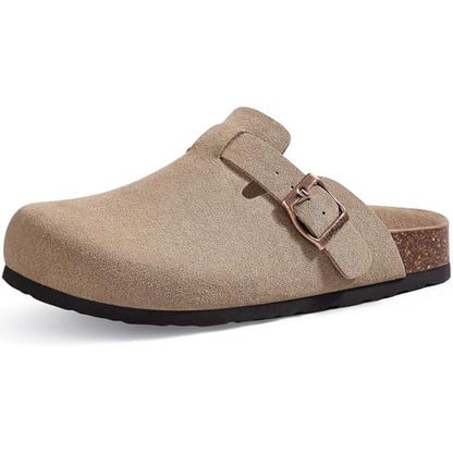 Smile Popcorn Suede Clogs for Women Men, Cork Footbed Sandals Leather Mules Arch Support Potato Shoes