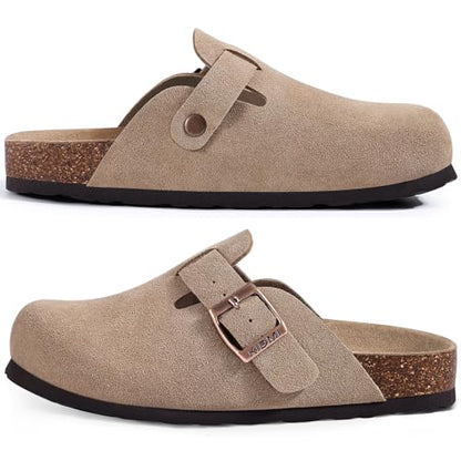Smile Popcorn Suede Clogs for Women Men, Cork Footbed Sandals Leather Mules Arch Support Potato Shoes