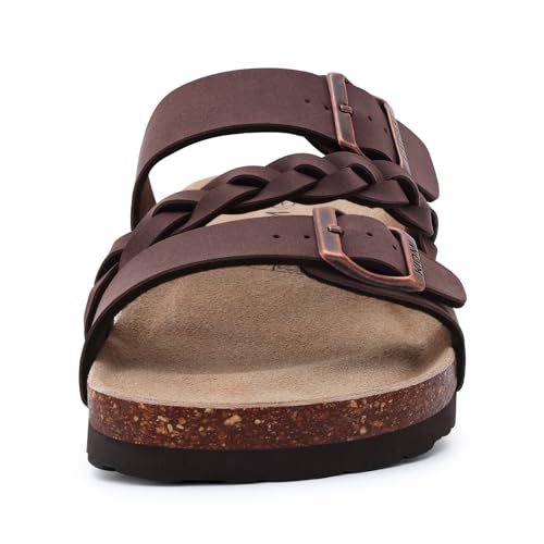 Litfun Women's Cork Footbed Sandals with Arch Support Slip-on Slide Sandals with Adjustable Buckles