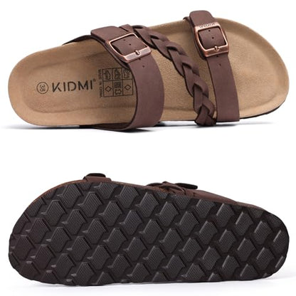 Litfun Women's Cork Footbed Sandals with Arch Support Slip-on Slide Sandals with Adjustable Buckles