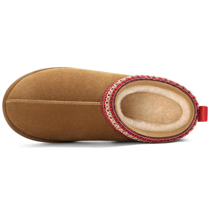 Comwarm Genuine Suede House Fuzzy Slippers for Women Men, Warm Memory Foam Shoes Indoor Outdoor, Khaki