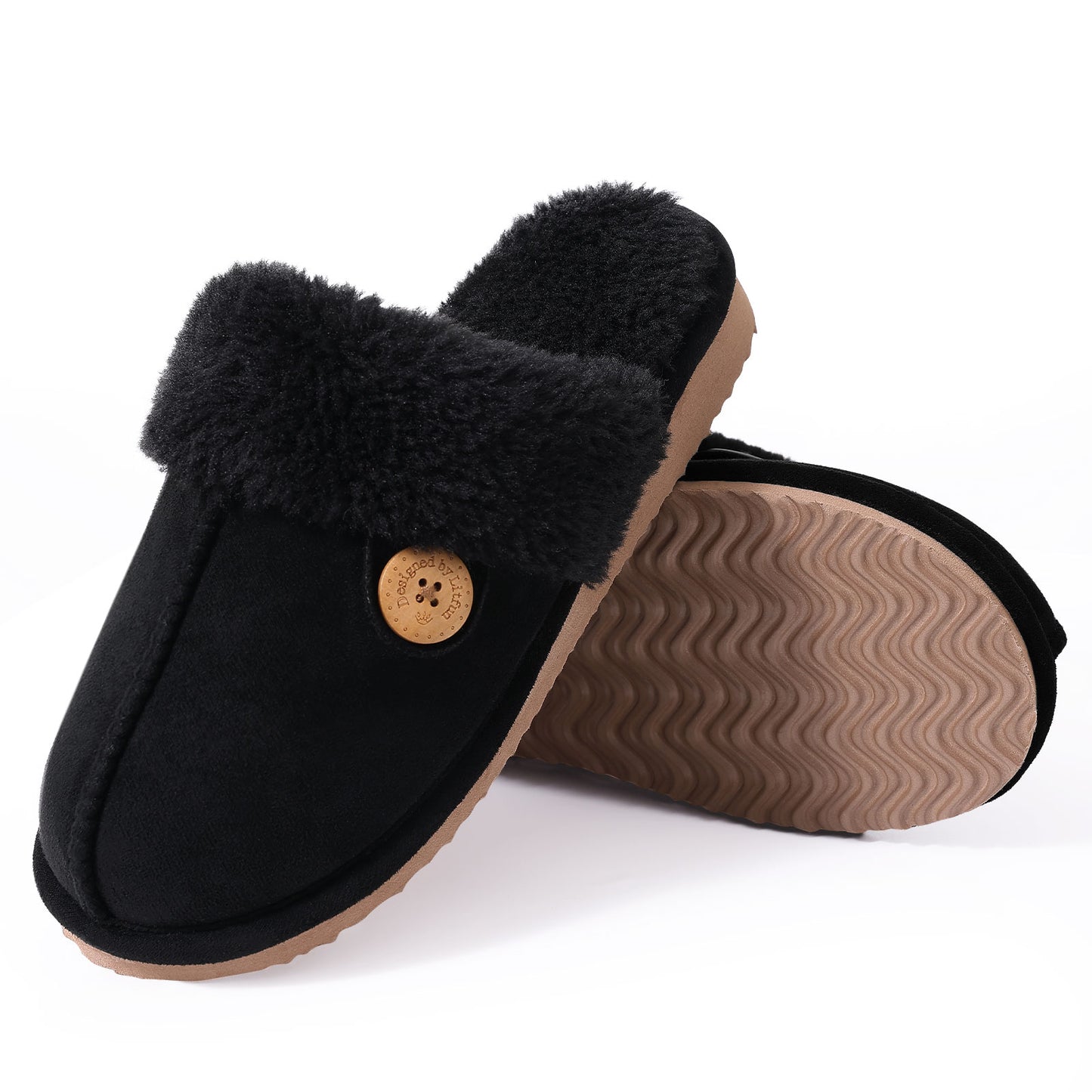 Smile Popcorn Women's Fuzzy Slippers Memory Foam House Slippers for Women Warm Winter House Shoes