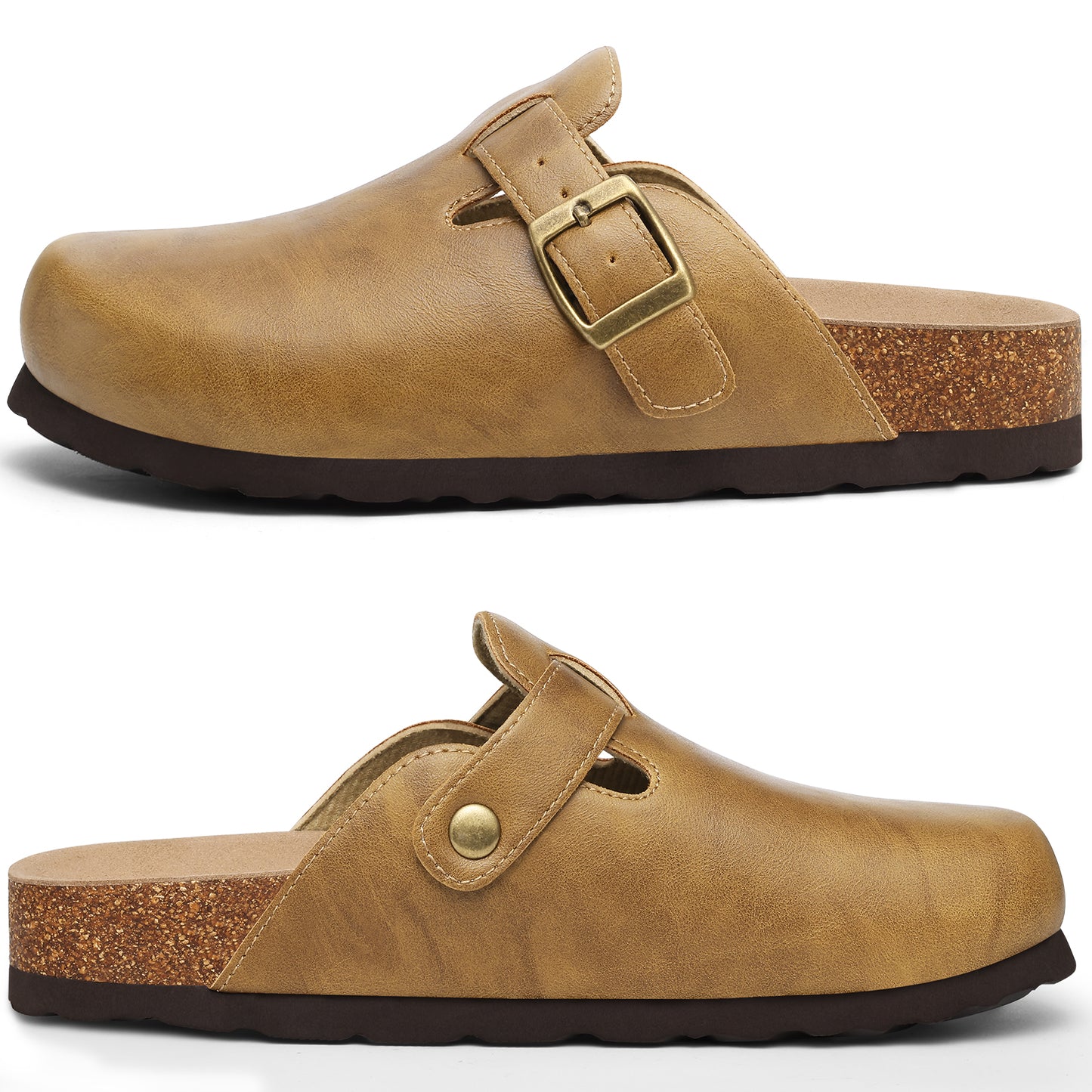 Comwarm Vegan Leather Clogs for Womens Mens, Cork Footbed Potato Slip on shoes for Women with Arch Support