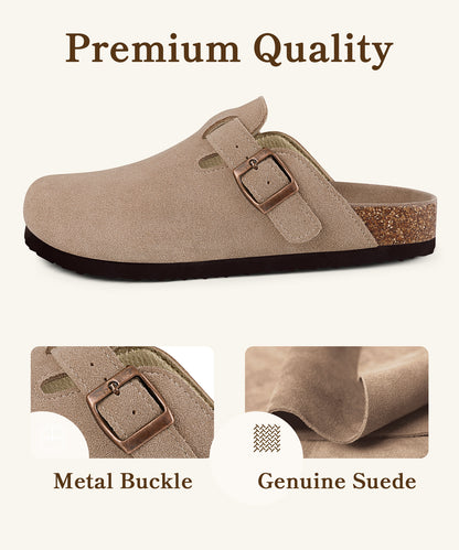 ODOLY Genuine Suede Clogs for Women Men Comfort Cork Footbed Potato Shoes