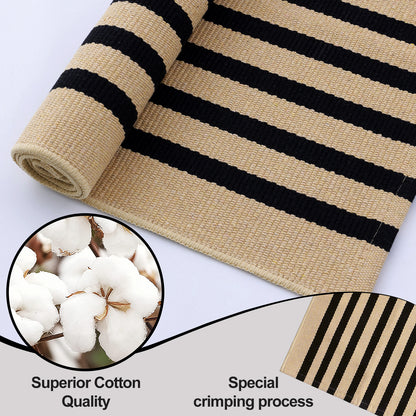 Buganda Beige and Black Striped Area Rug