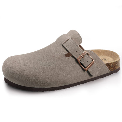 KIDMI Genuine Suede Clogs for Women Men Cork Footbed Sandals Leather Mules Potato Shoes with Arch Support
