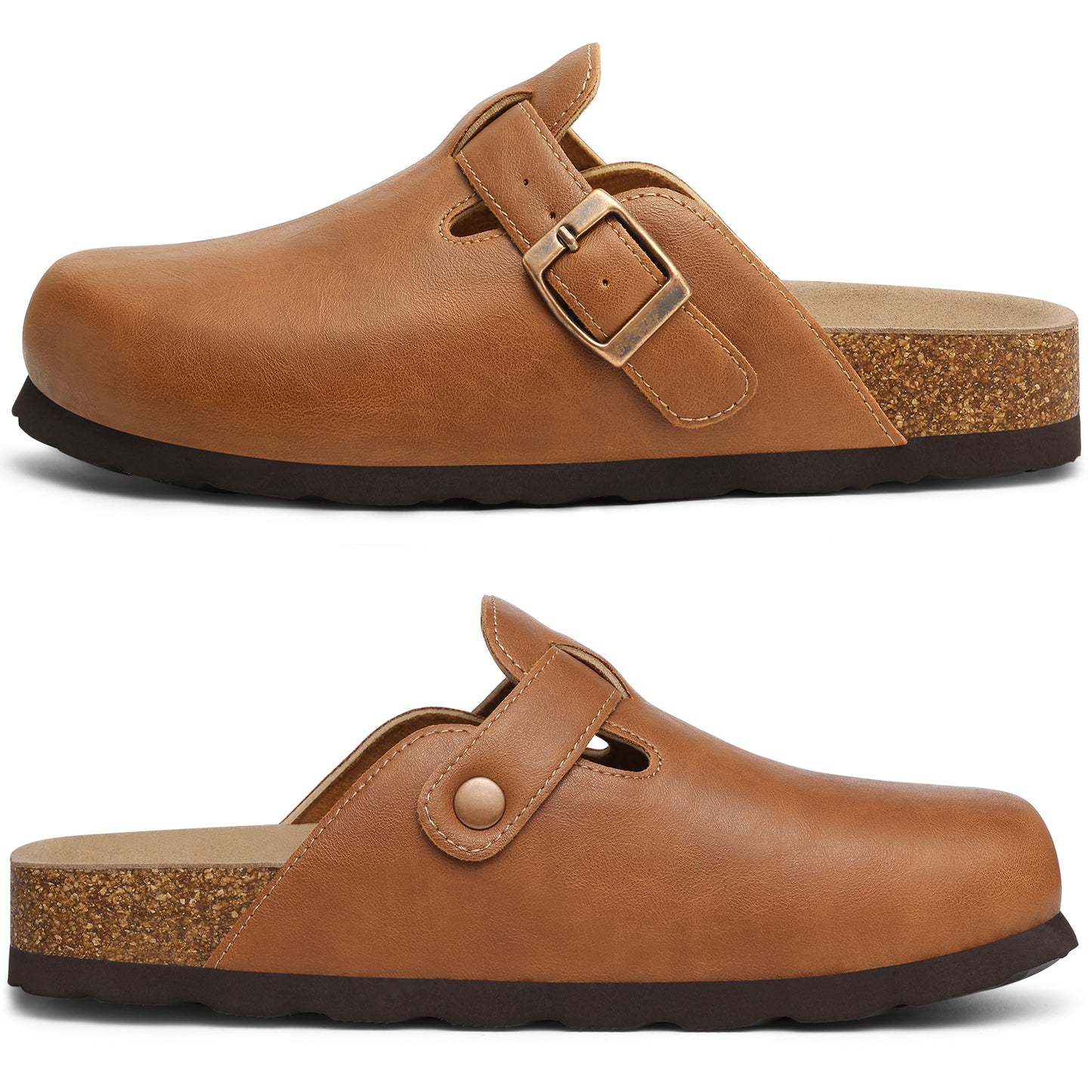 Comwarm Vegan Leather Clogs for Womens Mens, Cork Footbed Potato Slip On Shoes for Women with Arch Support