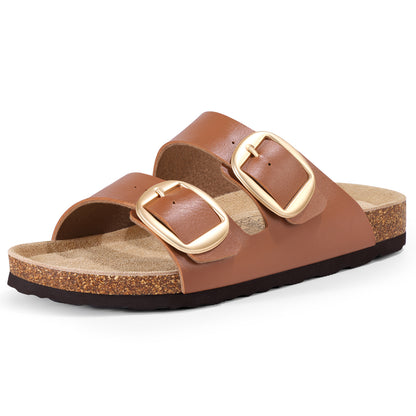 Comwarm Women's Cork Footbed Slide Sandals, Comfortable Arch Support Summer Slip On Sandals with Adjustable Buckle