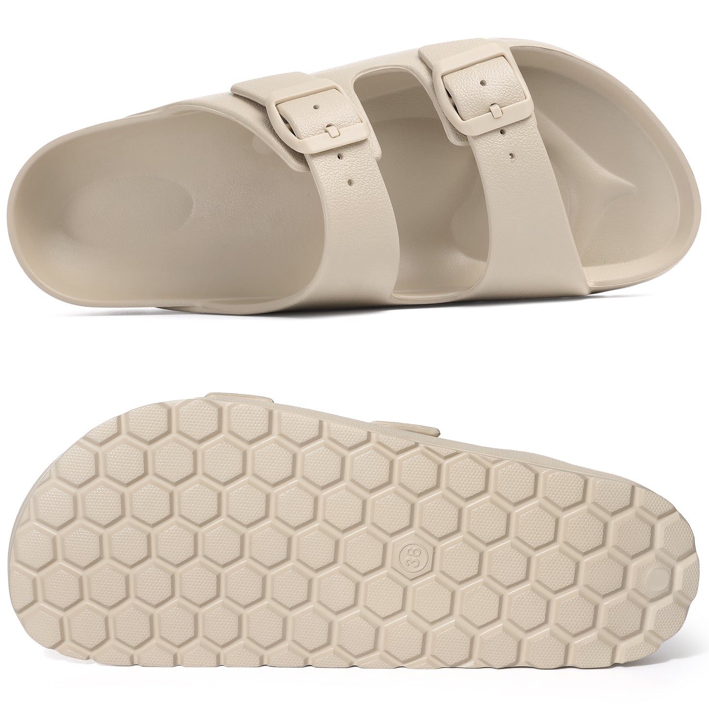shevalues Women's Comfort Sandals with Medium Arch Support Double Buckle Adjustable EVA Slides for Summer Beach