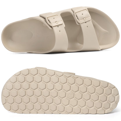 shevalues Women's Comfort Sandals with Medium Arch Support Double Buckle Adjustable EVA Slides for Summer Beach
