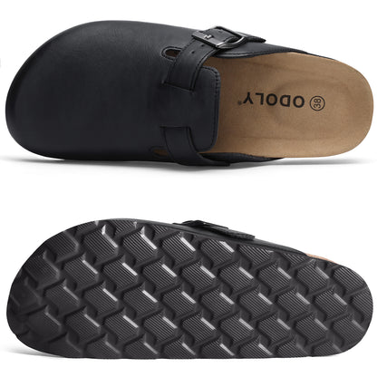 Comwarm Vegan Leather Clogs for Womens Mens, Cork Footbed Potato Slip On Shoes for Women with Arch Support