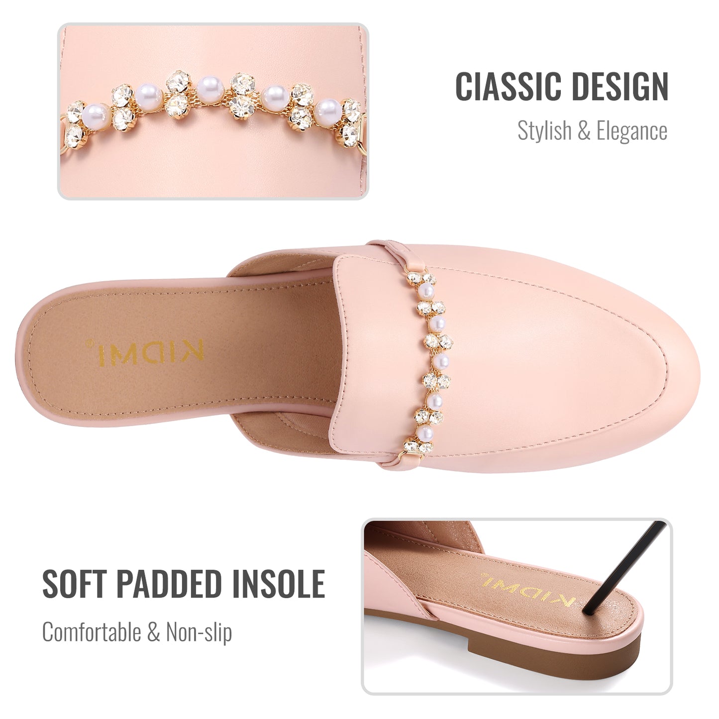 KIDMI Women's Buckle Mules Comfortable Dressy Flats Business Casual Loafers Slip On, Backless