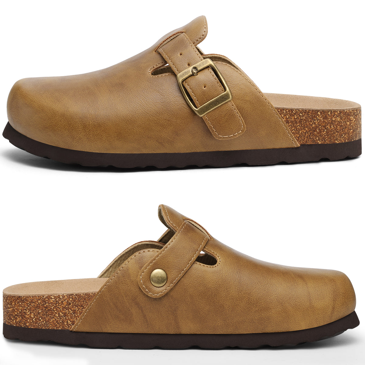Comwarm Vegan Leather Clogs for Womens Mens, Cork Footbed Potato Slip On Shoes for Women with Arch Support