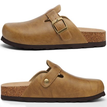 Comwarm Vegan Leather Clogs for Womens Mens, Cork Footbed Potato Slip On Shoes for Women with Arch Support