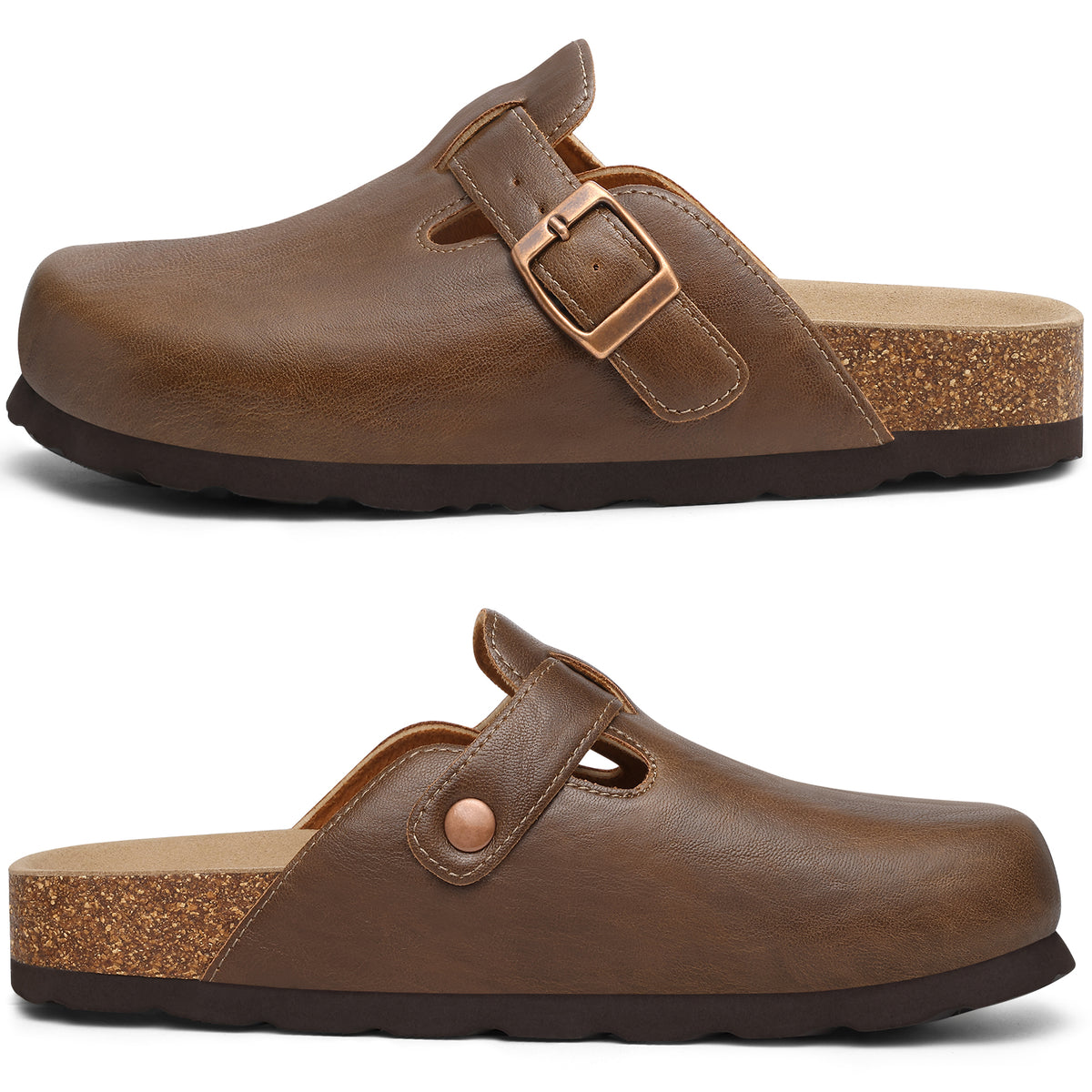 Comwarm Vegan Leather Clogs for Womens Mens, Cork Footbed Potato Slip On Shoes for Women with Arch Support