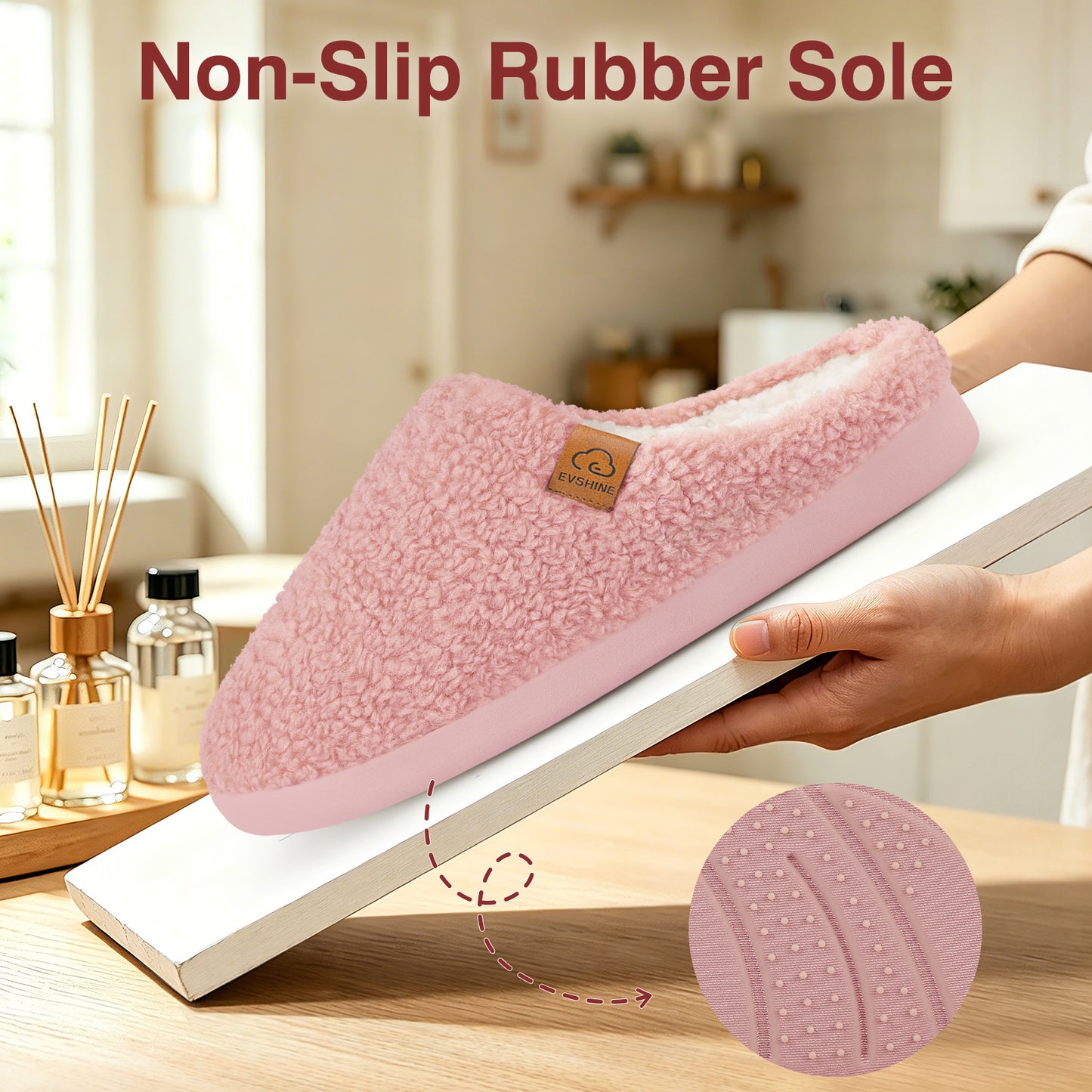 Evshine Memory Foam Fuzzy Slippers for Women Curly Fleece House Shoes Cozy Warm Indoor Slip on