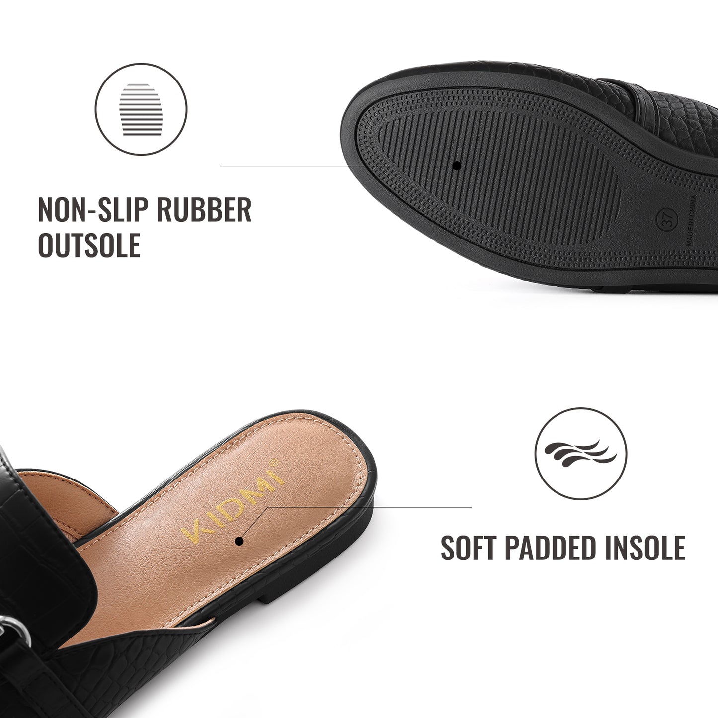 KIDMI Women's Buckle Mules Comfortable Dressy Flats Business Casual Loafers Slip On, Backless