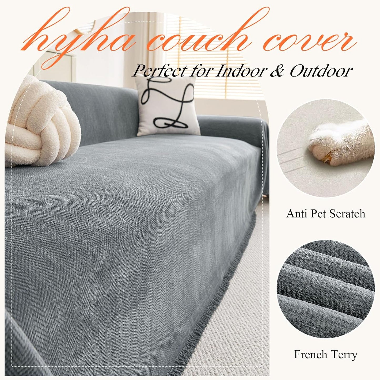 decorUhome Sofa cover for 3-Cushion Couch