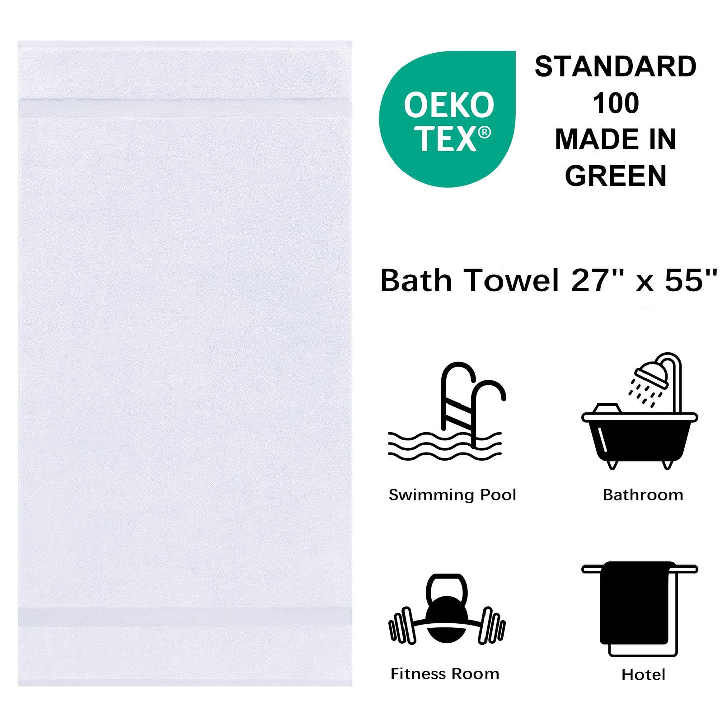 decorUhome Pack of 4 Bath Towels 27 x 55 Inches