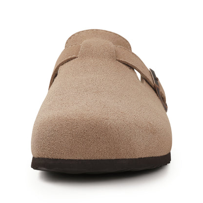 KIDMI Genuine Suede Clogs for Women Men Cork Footbed Sandals Leather Mules Potato Shoes with Arch Support