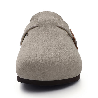 KIDMI Genuine Suede Clogs for Women Men Cork Footbed Sandals Leather Mules Potato Shoes with Arch Support