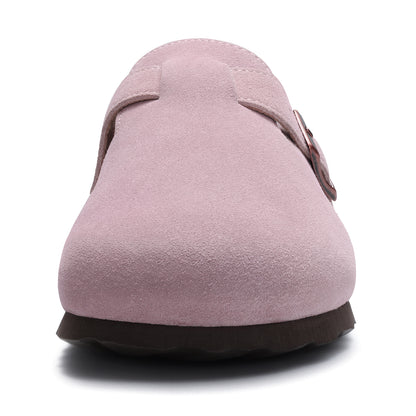 KIDMI Genuine Suede Clogs for Women Men Cork Footbed Sandals Leather Mules Potato Shoes with Arch Support