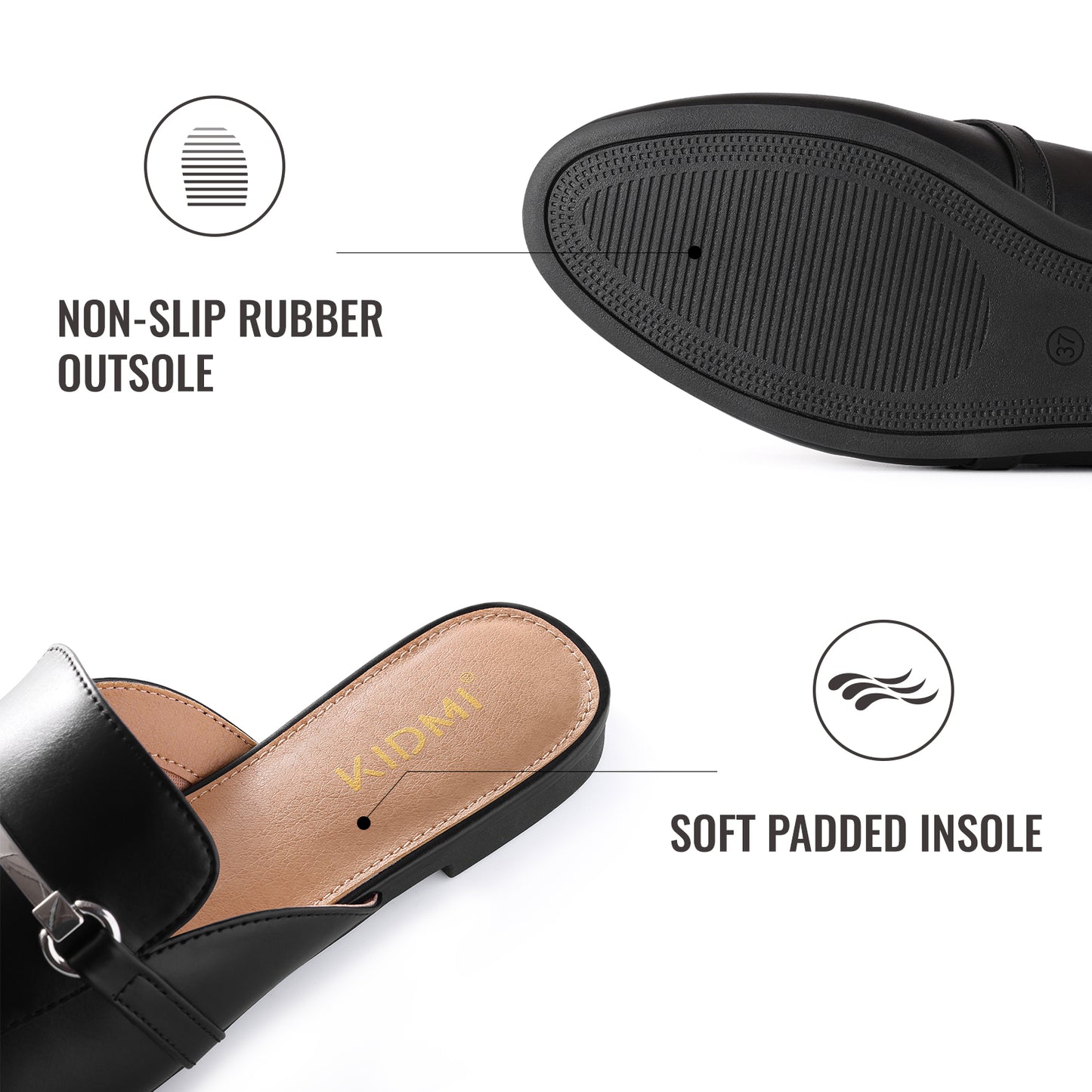 KIDMI Women's Buckle Mules Comfortable Dressy Flats Business Casual Loafers Slip On, Backless