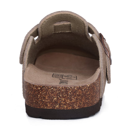 KIDMI Genuine Suede Clogs for Women Men Cork Footbed Sandals Leather Mules Potato Shoes with Arch Support