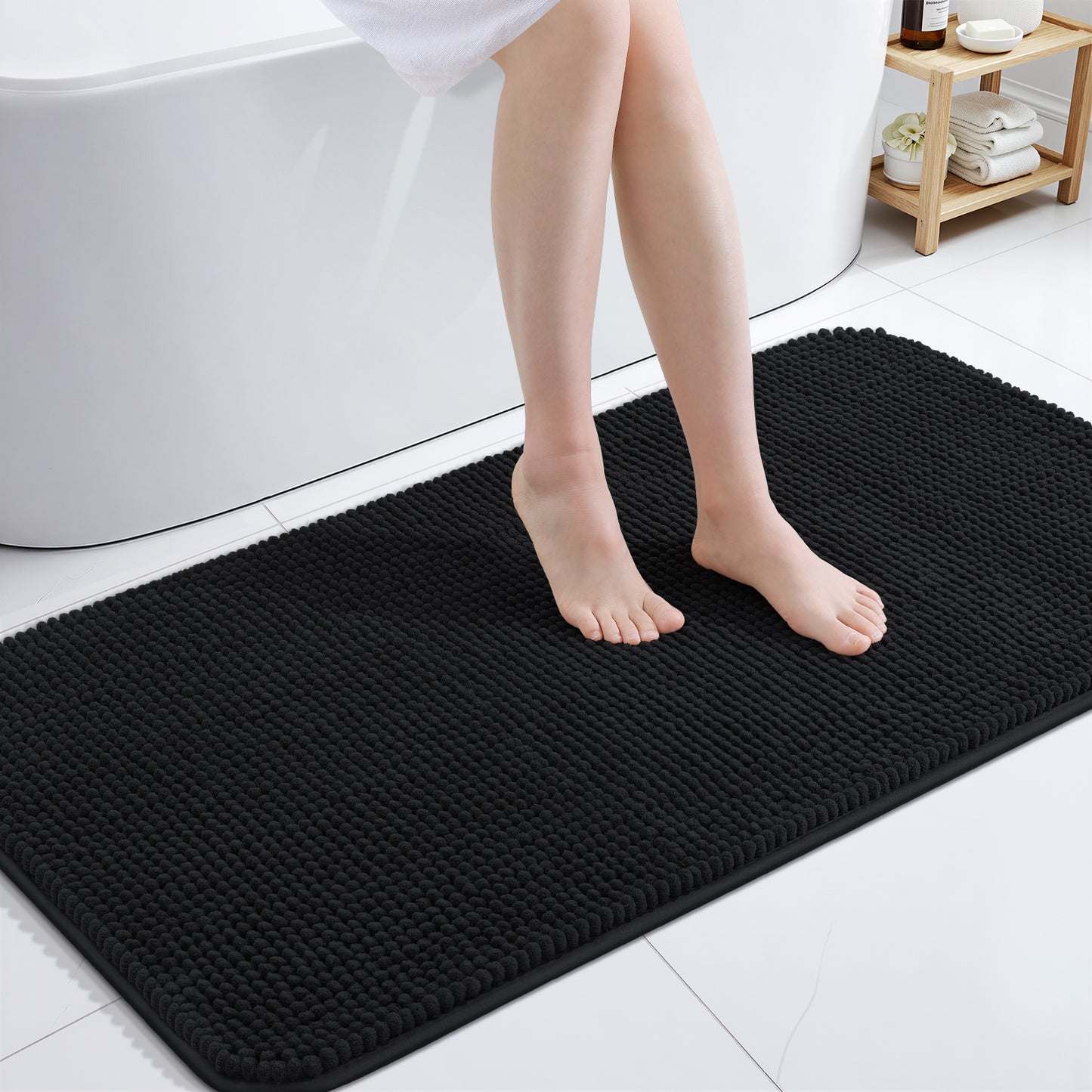 Smiry Chenille Bathroom Rugs Rubber Backing