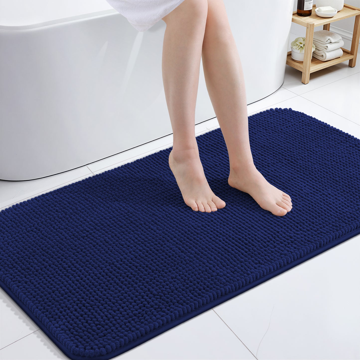 Smiry Chenille Bathroom Rugs Rubber Backing