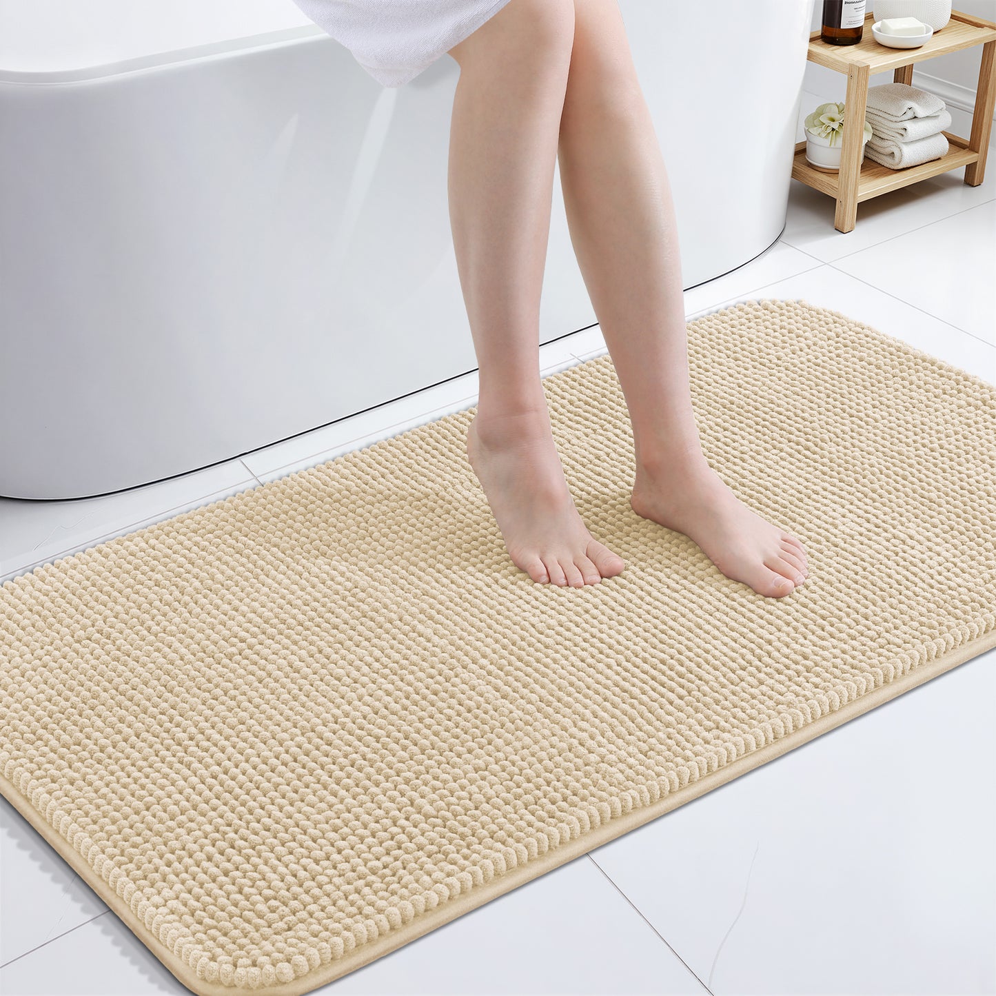 Smiry Chenille Bathroom Rugs Rubber Backing