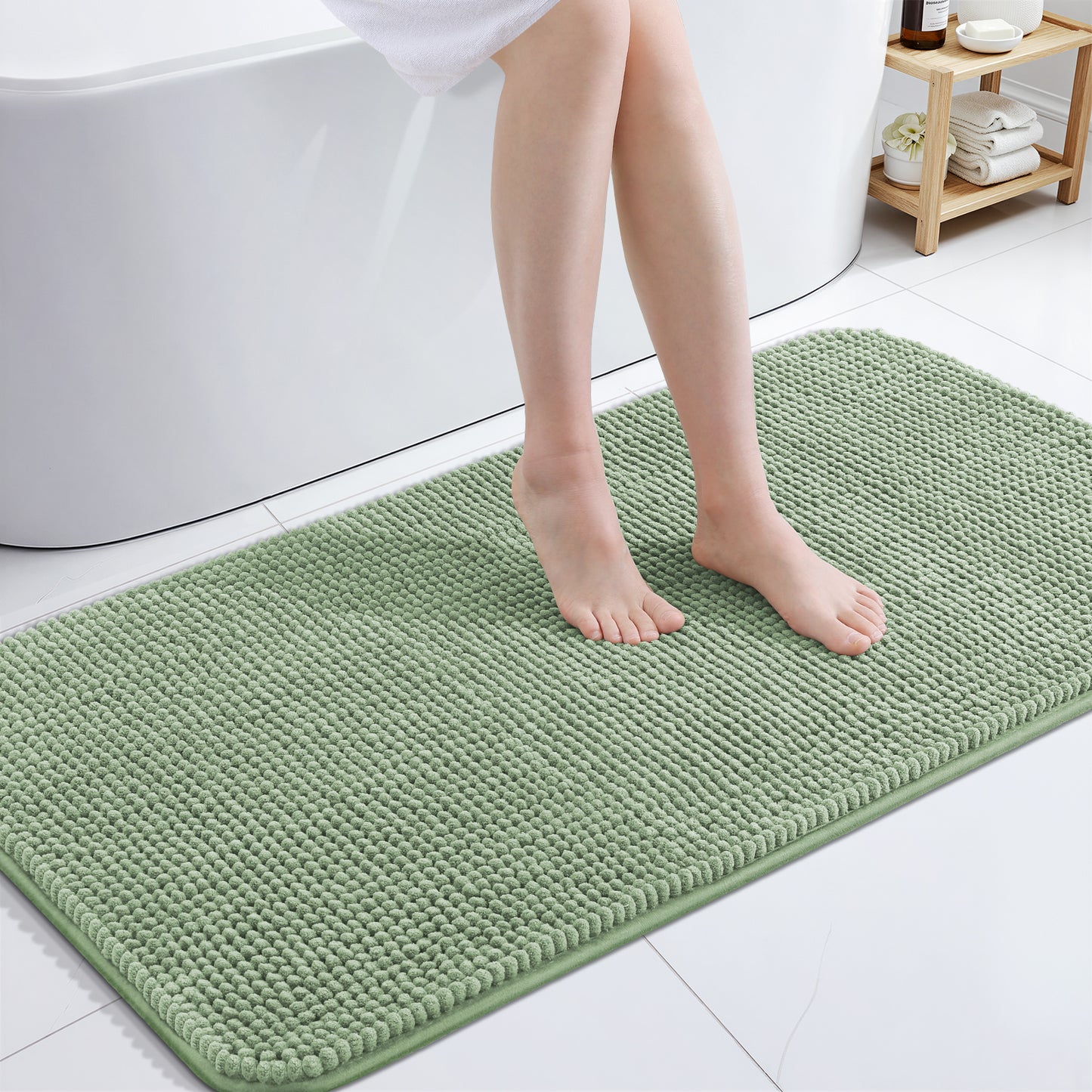 Smiry Chenille Bathroom Rugs Rubber Backing