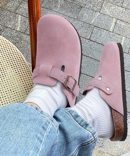KIDMI Genuine Suede Clogs for Women Men Cork Footbed Sandals Leather Mules Potato Shoes with Arch Support