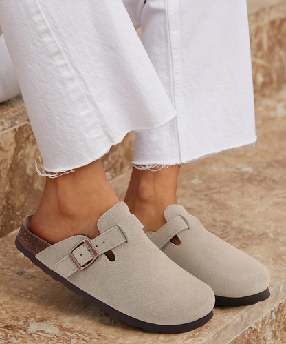 KIDMI Genuine Suede Clogs for Women Men Cork Footbed Sandals Leather Mules Potato Shoes with Arch Support