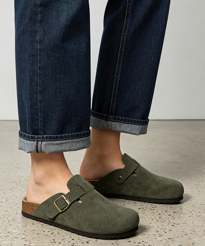 KIDMI Genuine Suede Clogs for Women Men Cork Footbed Sandals Leather Mules Potato Shoes with Arch Support