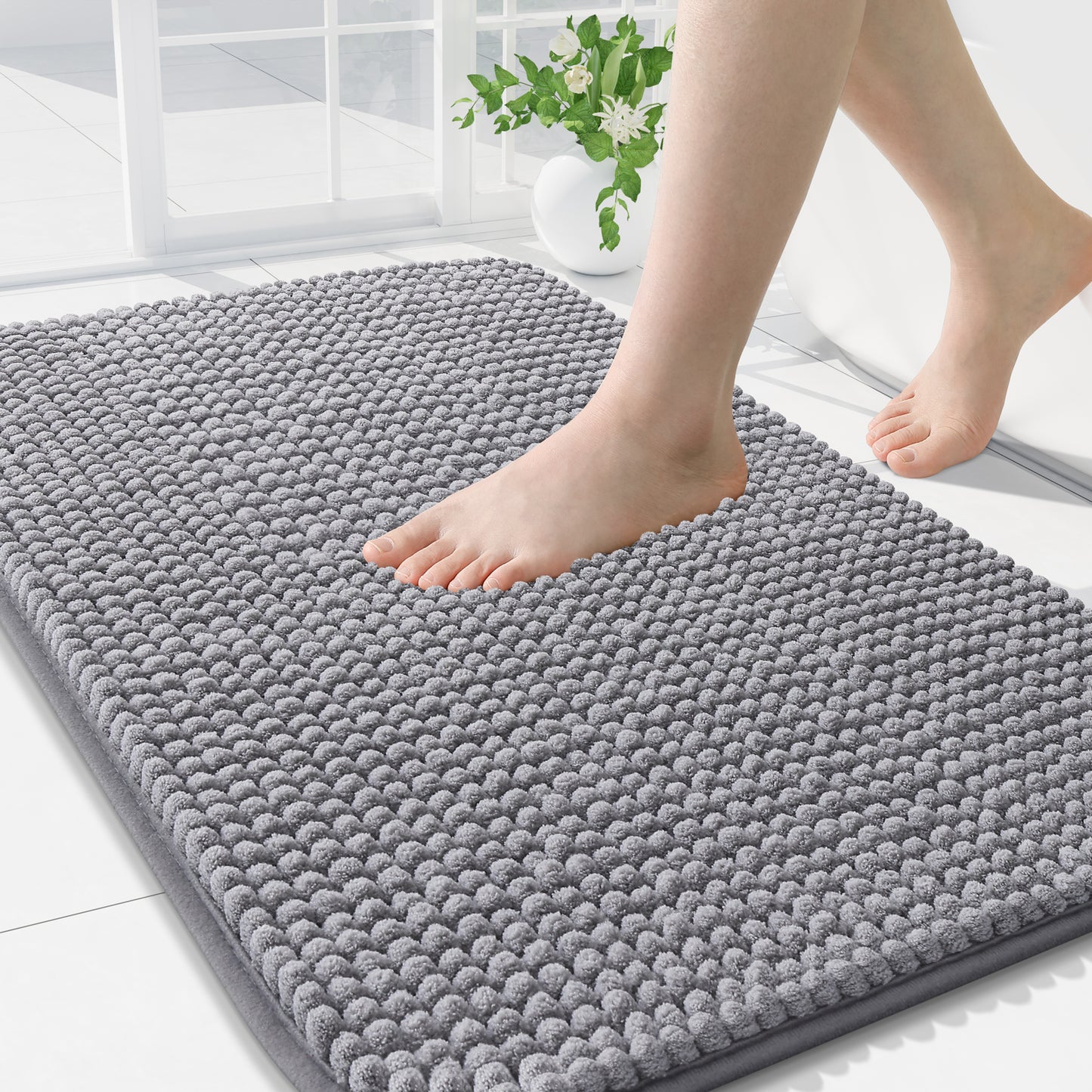 Smiry Chenille Bathroom Rugs Rubber Backing