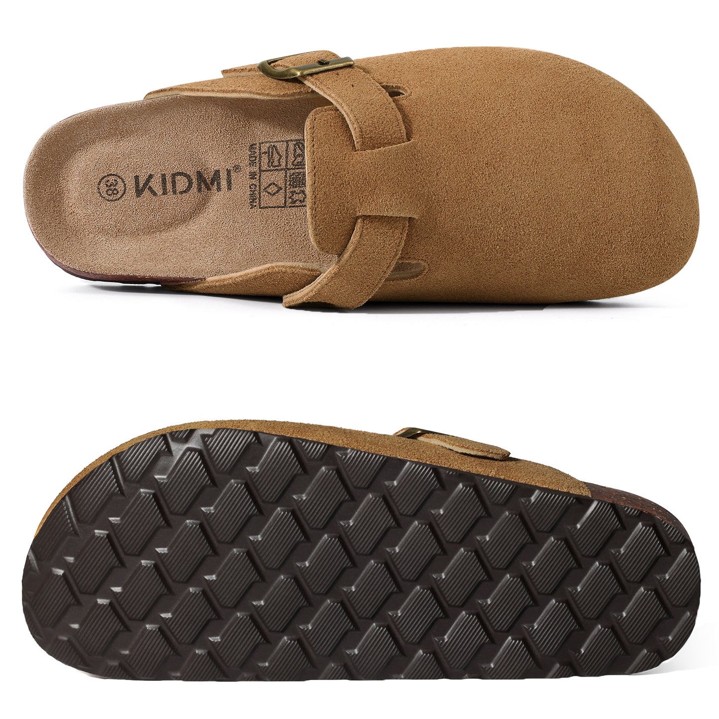 KIDMI Genuine Suede Clogs for Women Men Cork Footbed Sandals Leather Mules Potato Shoes with Arch Support