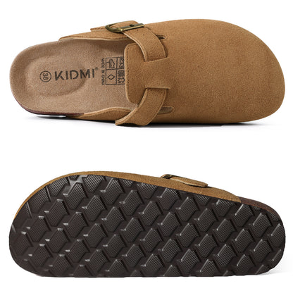 KIDMI Genuine Suede Clogs for Women Men Cork Footbed Sandals Leather Mules Potato Shoes with Arch Support