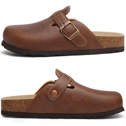 Comwarm Vegan Leather Clogs for Womens Mens, Cork Footbed Potato Slip On Shoes for Women with Arch Support