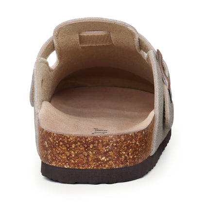 KIDMI Genuine Suede Clogs for Women Men Cork Footbed Sandals Leather Mules Potato Shoes with Arch Support