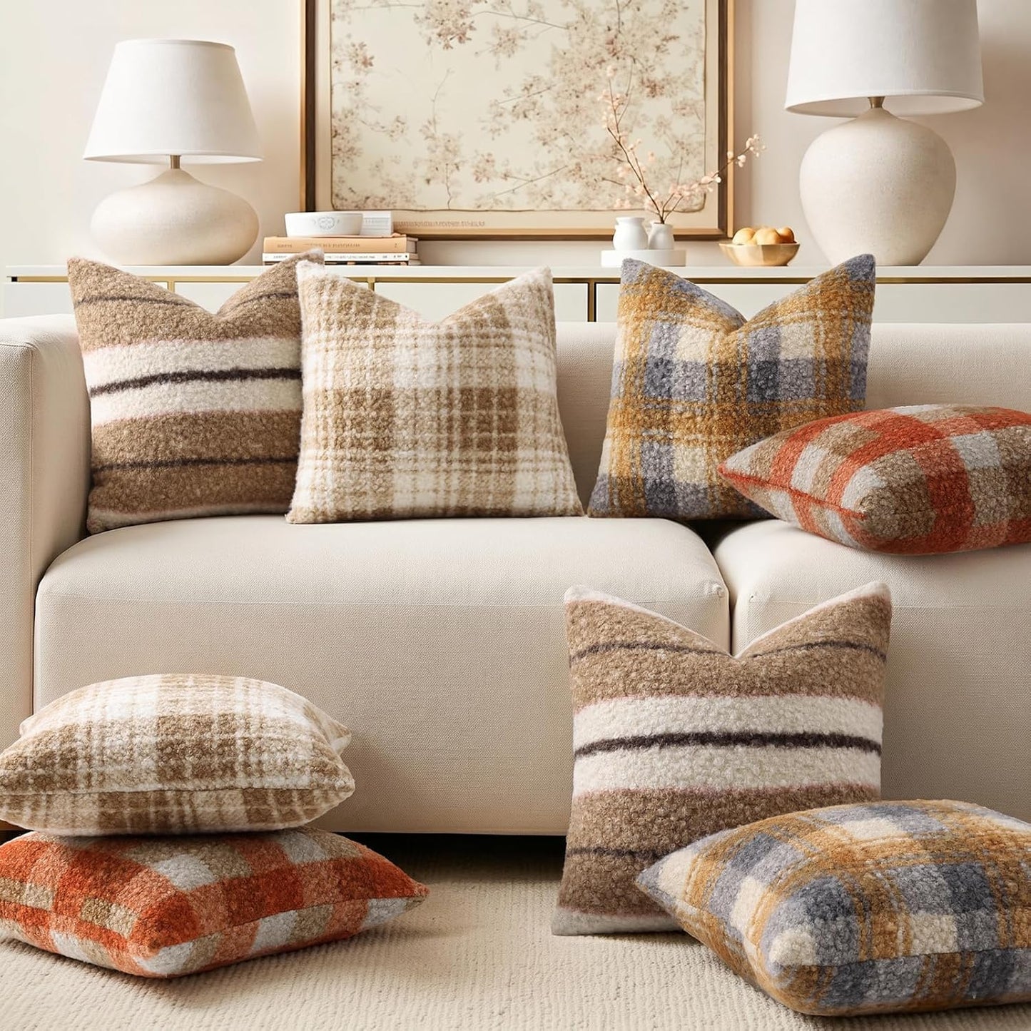 decorUhome 16x16 Inch Pack of 2 Boho Plaid Textured Pillow Covers