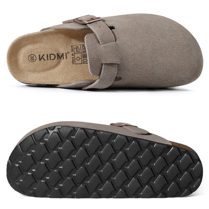KIDMI Genuine Suede Clogs for Women Men Cork Footbed Sandals Leather Mules Potato Shoes with Arch Support