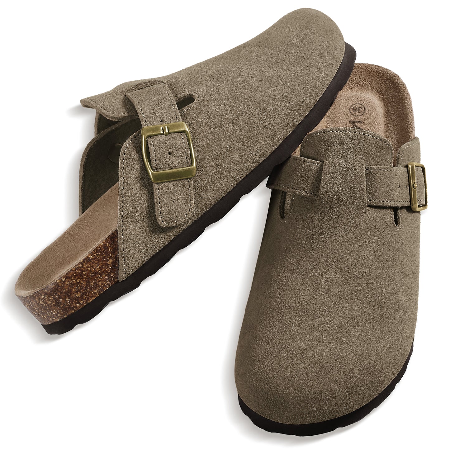 KIDMI Genuine Suede Clogs for Women Men Cork Footbed Sandals Leather Mules Potato Shoes with Arch Support