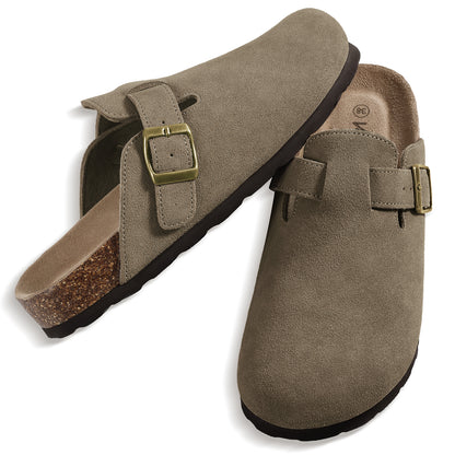 KIDMI Genuine Suede Clogs for Women Men Cork Footbed Sandals Leather Mules Potato Shoes with Arch Support