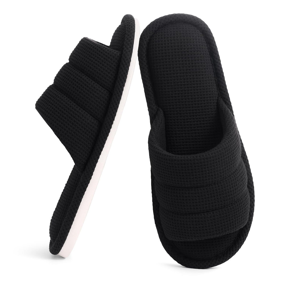 Smile Popcorn Summer House Slippers for Women Men Breathable Waffle Slide Slippers Slip-on Open Toe House Shoes
